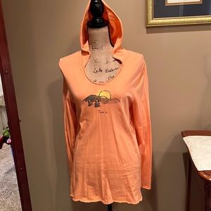 LIFE IS GOOD WOMENS HOODIE TOP IN SZ MED…VERY GENTLY WORN…PRETTY PEACH COLOR.